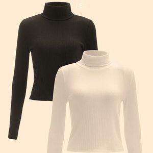 SHEIN 2pcs High Neck Rib Knit Tee, new size L